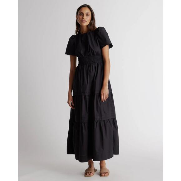 QUINCE Black 100% Organic Cotton Tiered Maxi Dress NWT Size Large - Picture 3 of 14